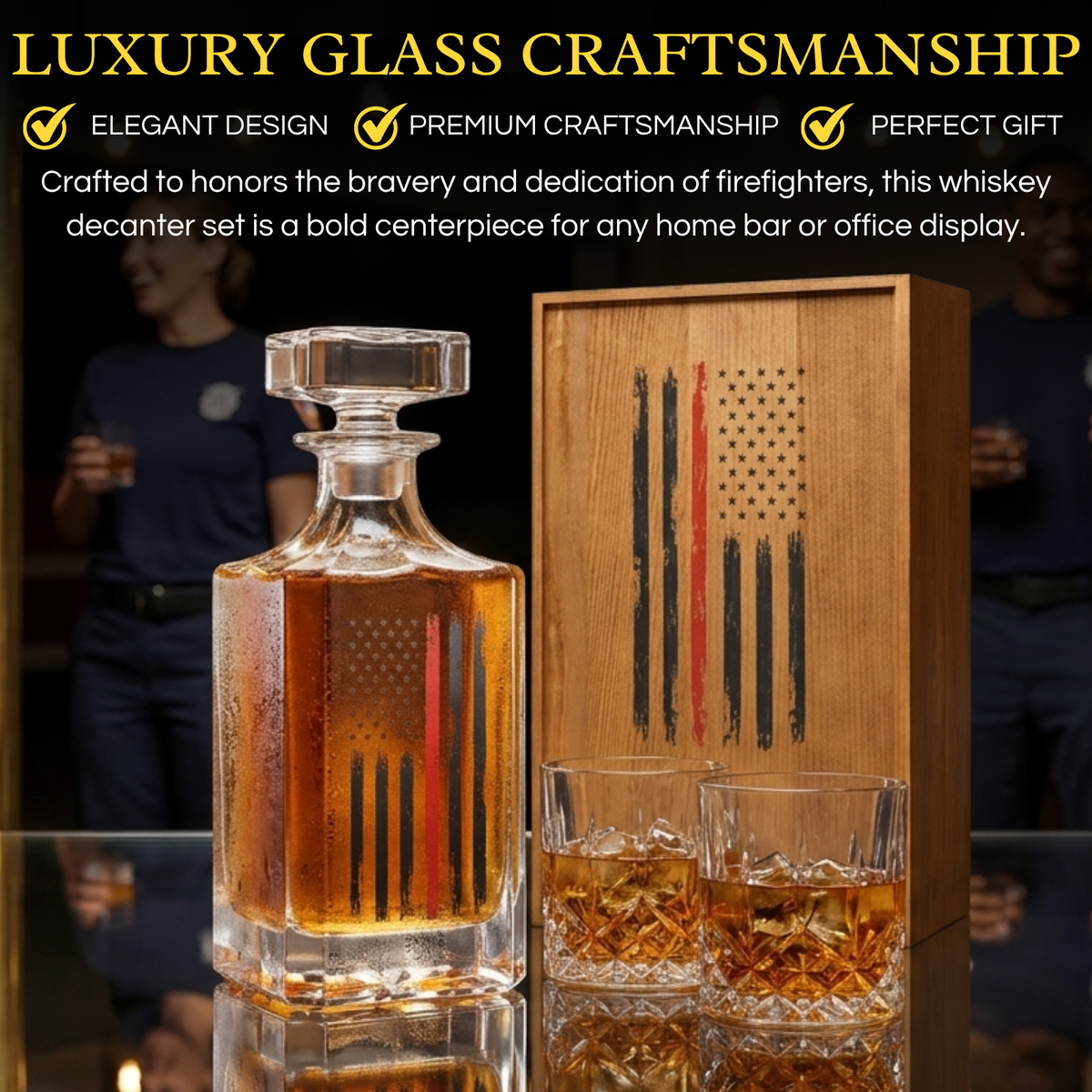 Firefighter Tactical Red American Flag Decanter Set